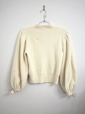 Anthropologie Dolan Puffed Sleeve Ribbed Cream Mock Neck Sweater - Medium